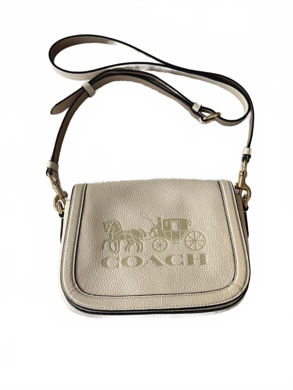 Coach Horse And Carriage Leather Camera Bag Crossbody Cream Beige Authentic